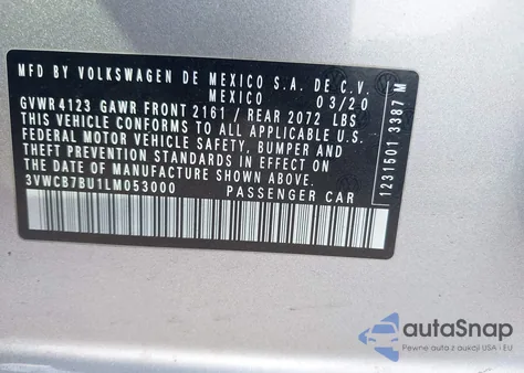 2020 Volkswagen Jetta 1.4T R-Line/1.4T S/1.4T Se from USA, damaged, VIN 3VWCB7BU1LM053000